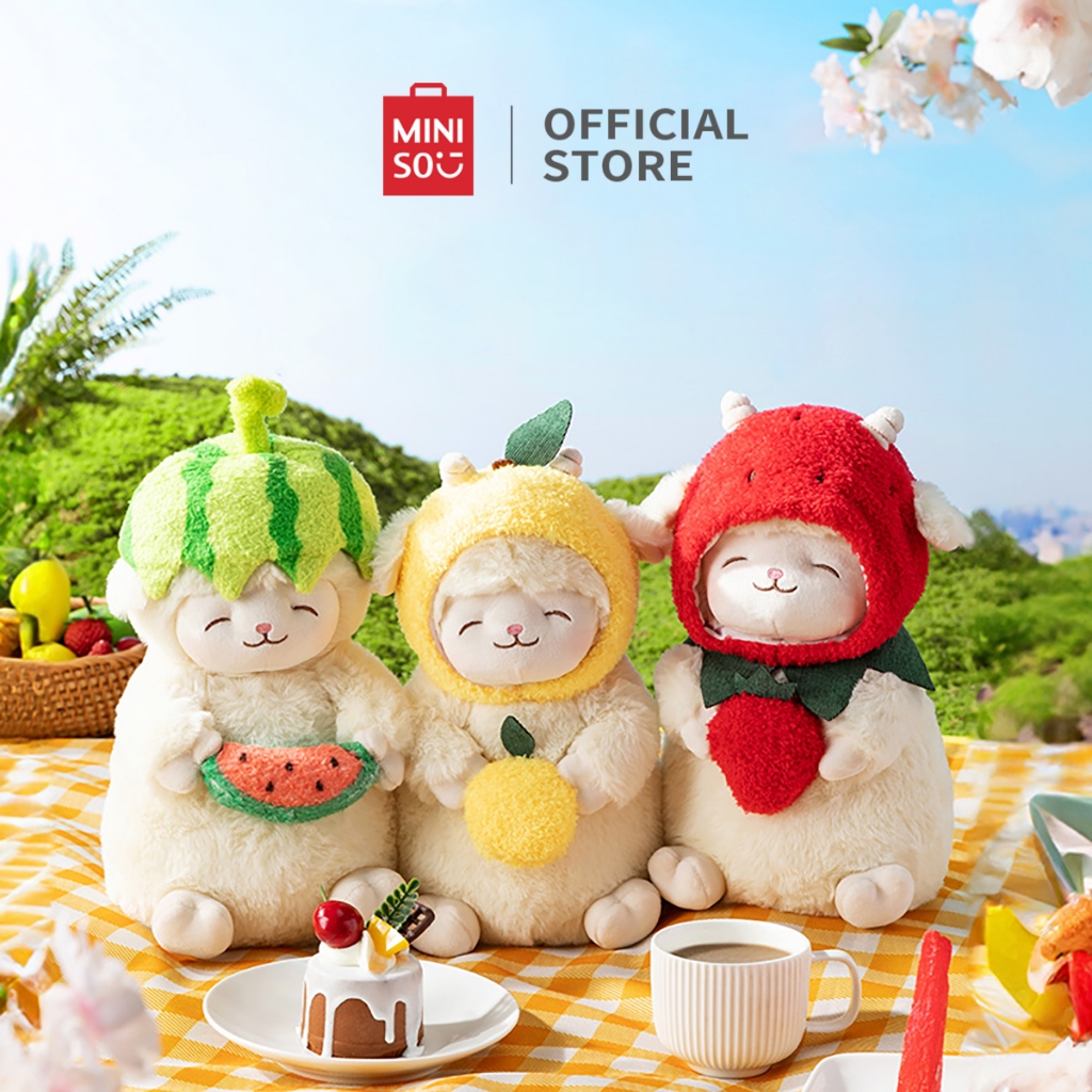 MINISO Fruit Series Búp bê nhồi bông cừu Dễ thương Búp bê nhồi bông cừu 25cm