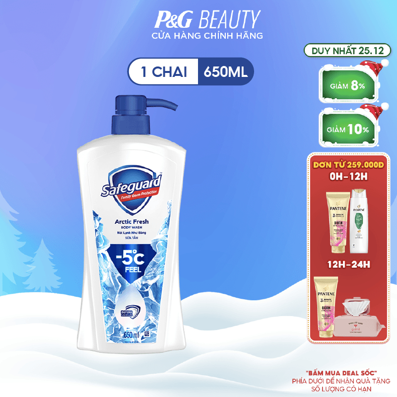 Sữa Tắm SAFEGUARD Sạch 99,9% Vi Khuẩn & Mát Lạnh Như Băng Chai 650ml Arctic Fresh