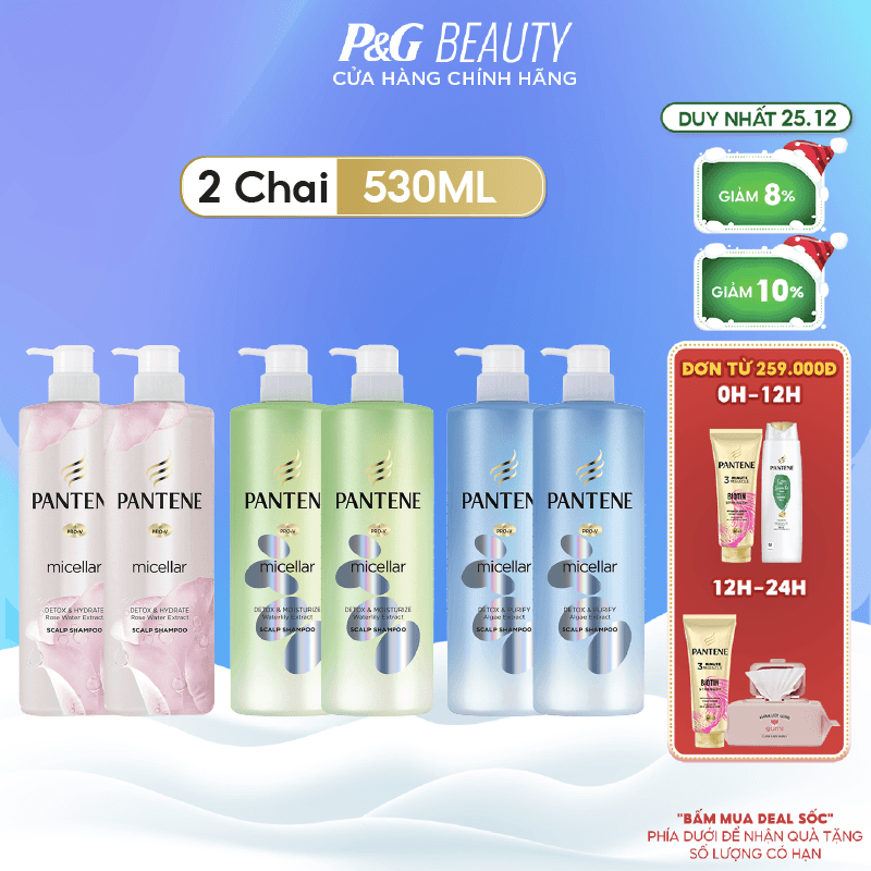 Combo 2 Chai Dầu Gội PANTENE Micellar 530ML Mic - Hoa Hồng/ Mic - Tảo Biển/ Mic - Hoa Súng