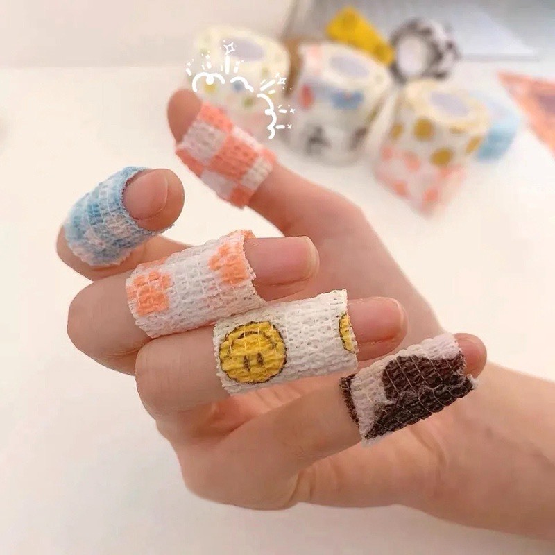 Băng Dán Quấn Ngón Tay Co Dãn Tự Dính Chóng Mài Mòn Cuộn Băng Quấn Viết Chữ Nhiều Mẫu Mã Cute