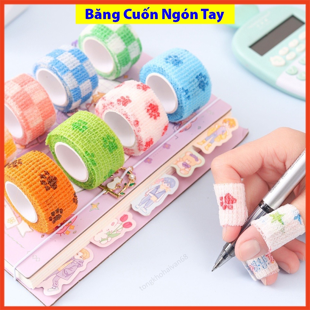 Băng Dán Quấn Ngón Tay Co Dãn Tự Dính Chóng Mài Mòn Cuộn Băng Quấn Viết Chữ Nhiều Mẫu Mã Cute