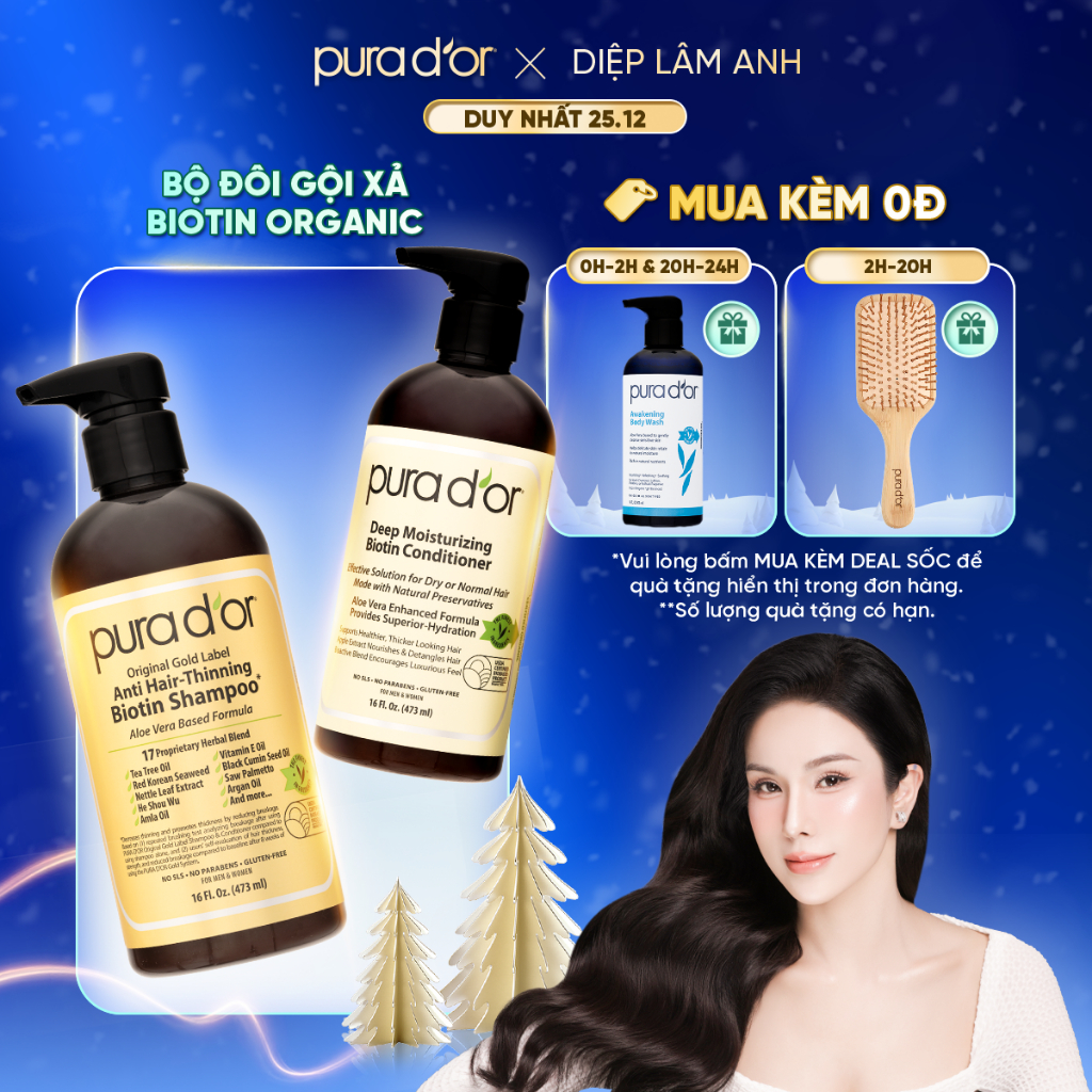 Combo Dầu Gội Dầu Xả Biotin Gold Label 236ML 473ML Organic Giảm Rụng Tóc PURA DOR