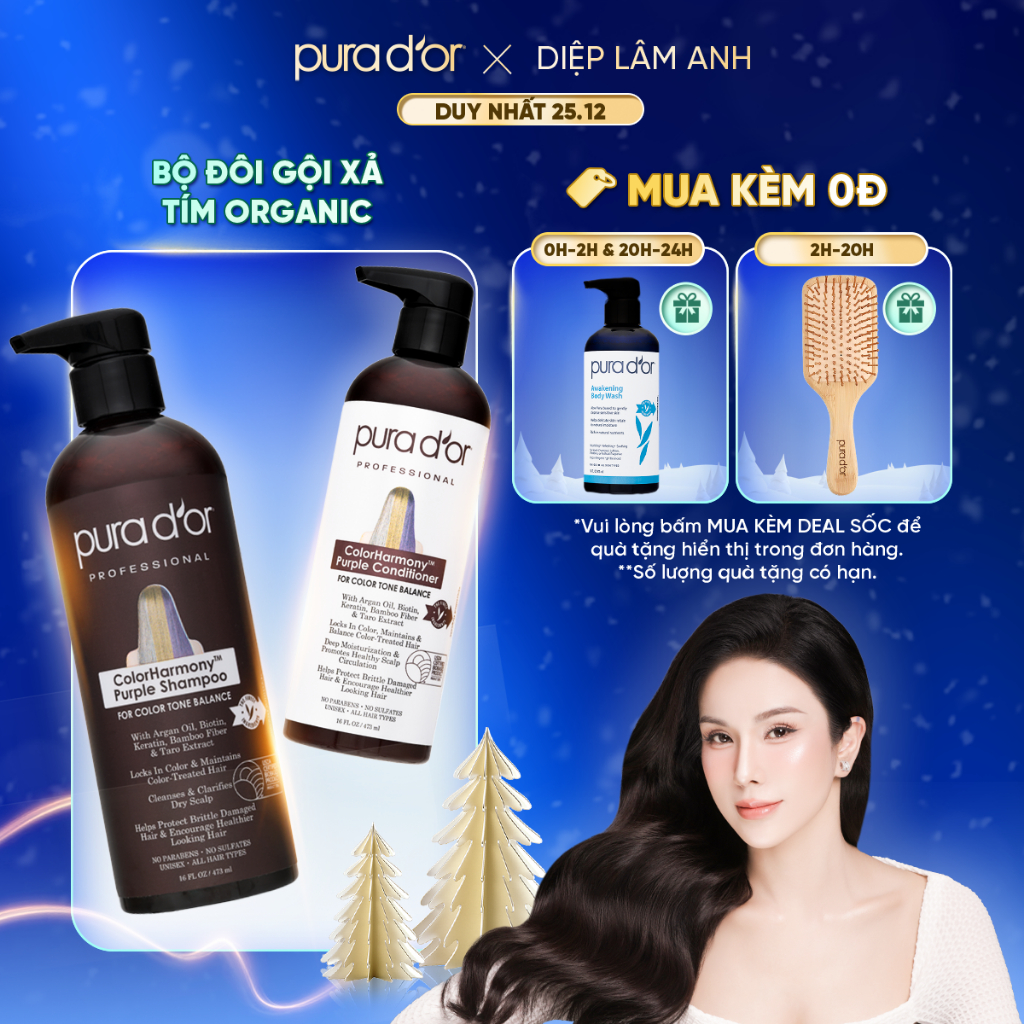 Combo Dầu Gội Dầu Xả Tím Organic Color Harmony Purple 473ML Khử Vàng Tóc Nhuộm PURA DOR