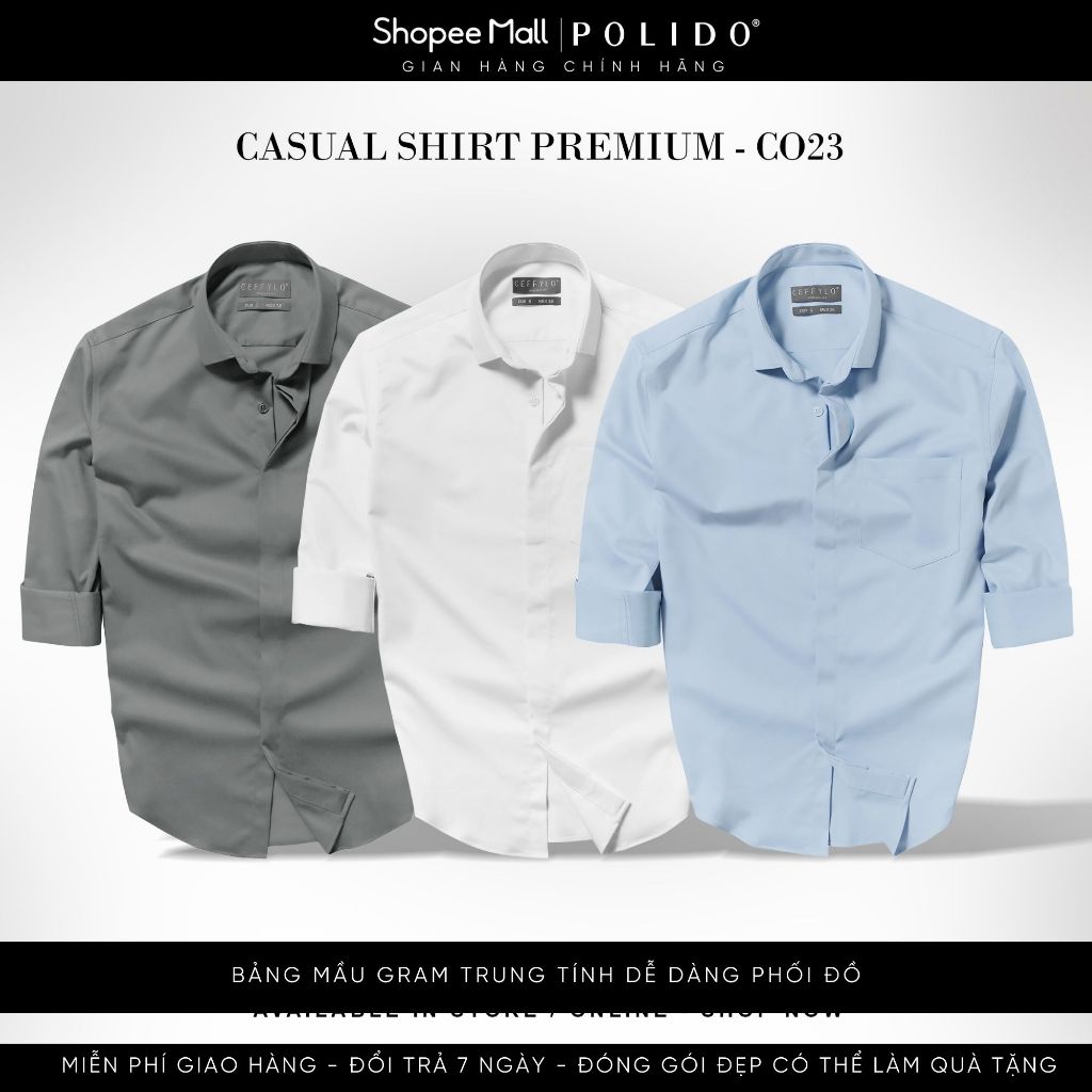 Áo sơ mi dài tay ,sơ mi nam Polido Giấu Nẹp kiểu dáng slimfit chất vải sợi tre mềm mịn thoải mái co giãn thời trang công