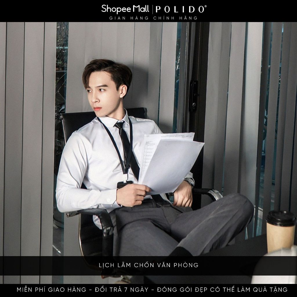 Áo sơ mi dài tay ,sơ mi nam Polido Giấu Nẹp kiểu dáng slimfit chất vải sợi tre mềm mịn thoải mái co giãn thời trang công