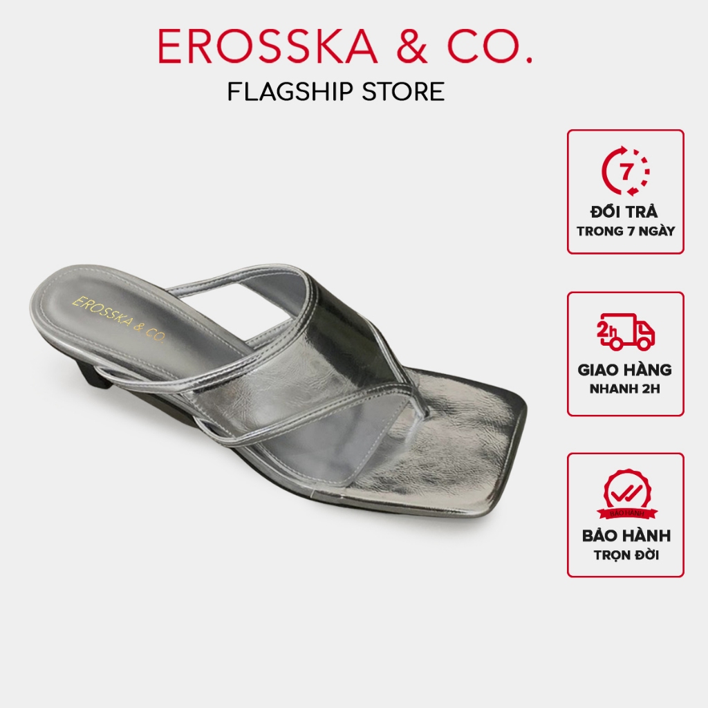 Erosska - Dép nữ thời trang cao gót xỏ ngón mũi vuông màu bạc - EM111