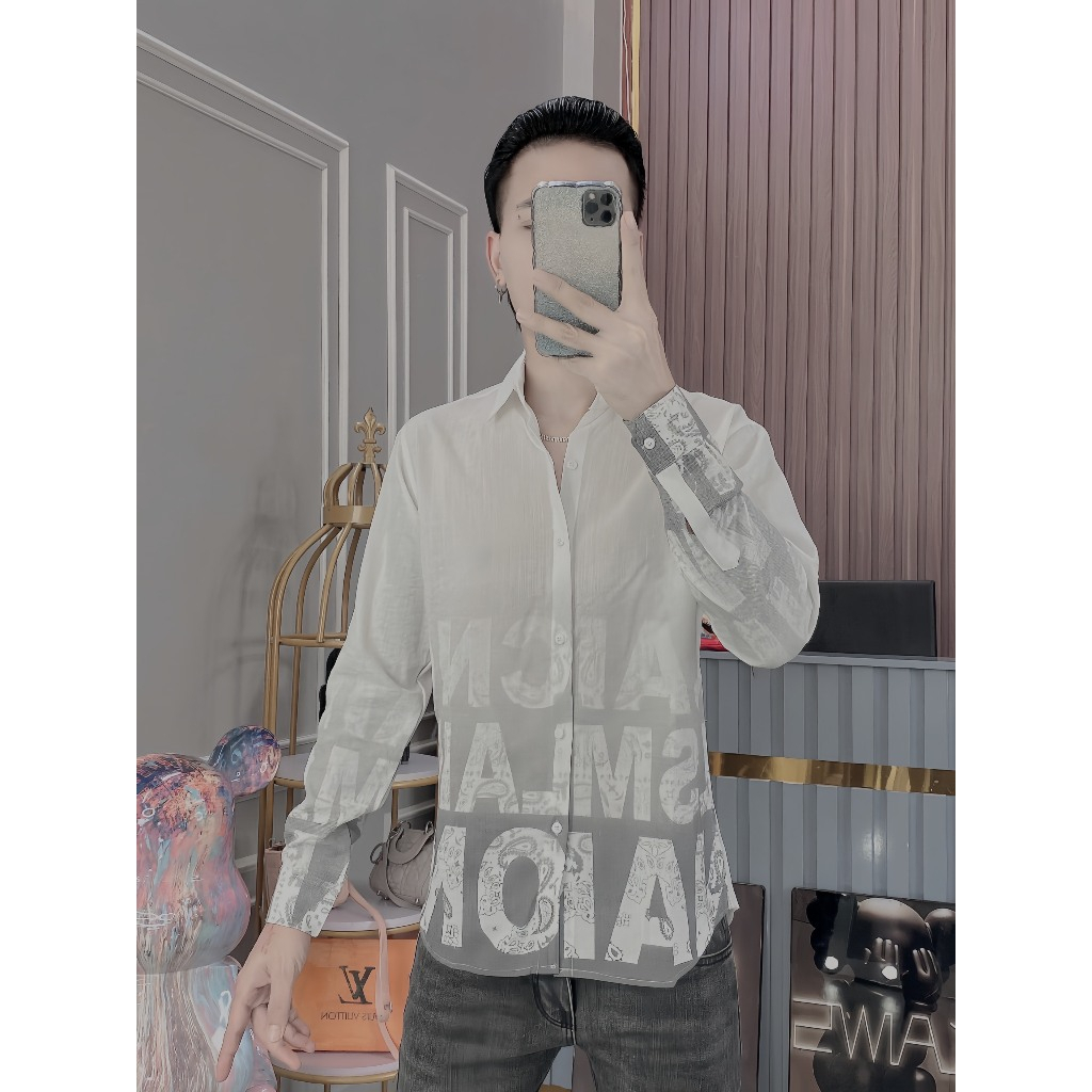 Áo sơ mi nam tay dài phối loang in họa tiết LV siêu đẹp chất vải đũi cao cấp mẫu mới giá rẻ WEDO