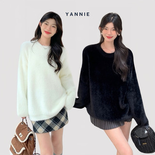 Áo len dệt lông thỏ basic dáng rộng oversize form trơn Hàn Quốc Yannie