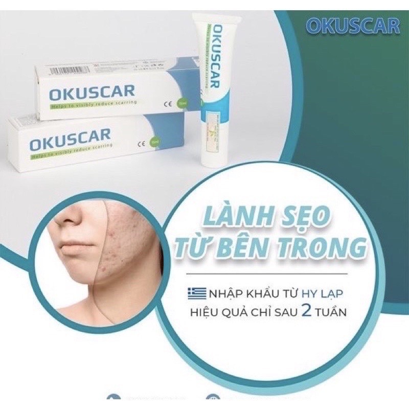 Kem xóa Sẹo thâm/ Sẹo rỗ/ Sẹo lõm/ sẹo phì đại/ sẹo lồi Okuscar 15ml Hy Lạp