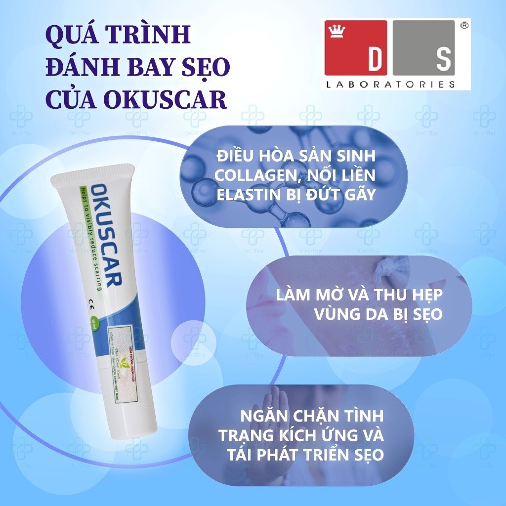 Kem xóa Sẹo thâm/ Sẹo rỗ/ Sẹo lõm/ sẹo phì đại/ sẹo lồi Okuscar 15ml Hy Lạp