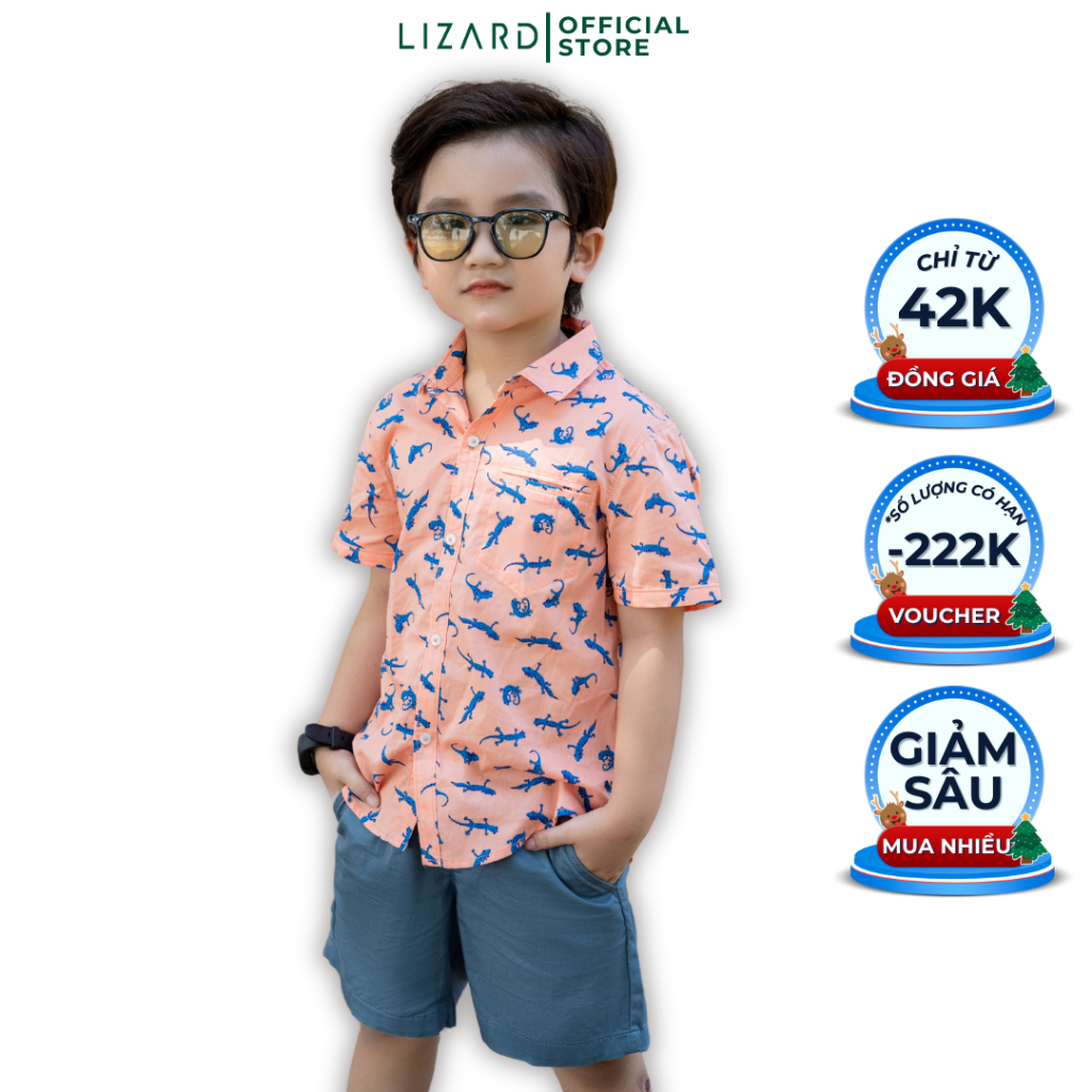 Áo sơ mi tay ngắn bé trai Lizard cotton họa tiết động vật - 4SP23T121