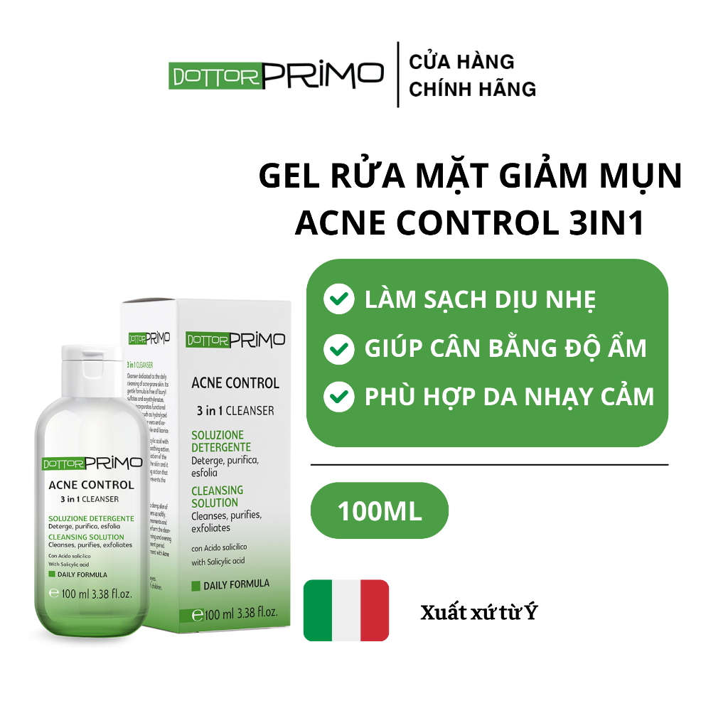 Gel rửa mặt giảm mụn DottorPrimo Acne Control 100ml 3 trong 1