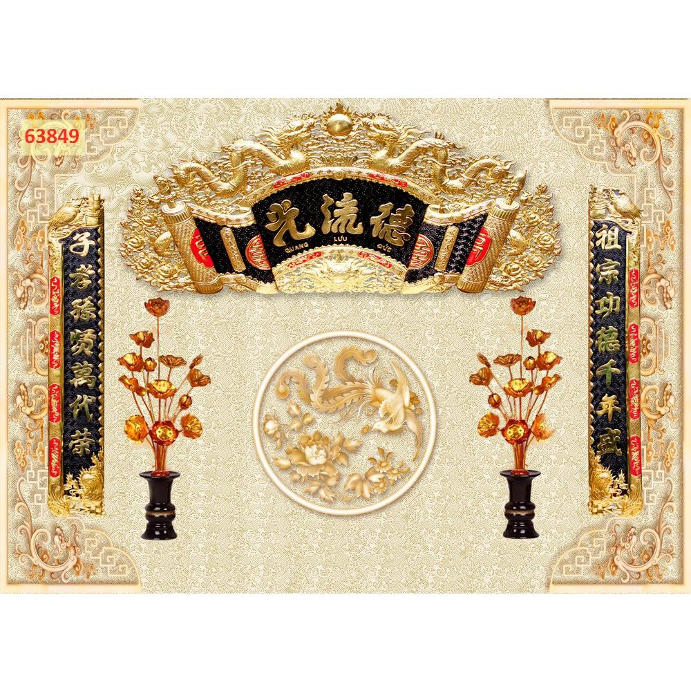 Tranh 3d dán tường phòng thờ, bàn thờ tặng keo và dụng cụ dán