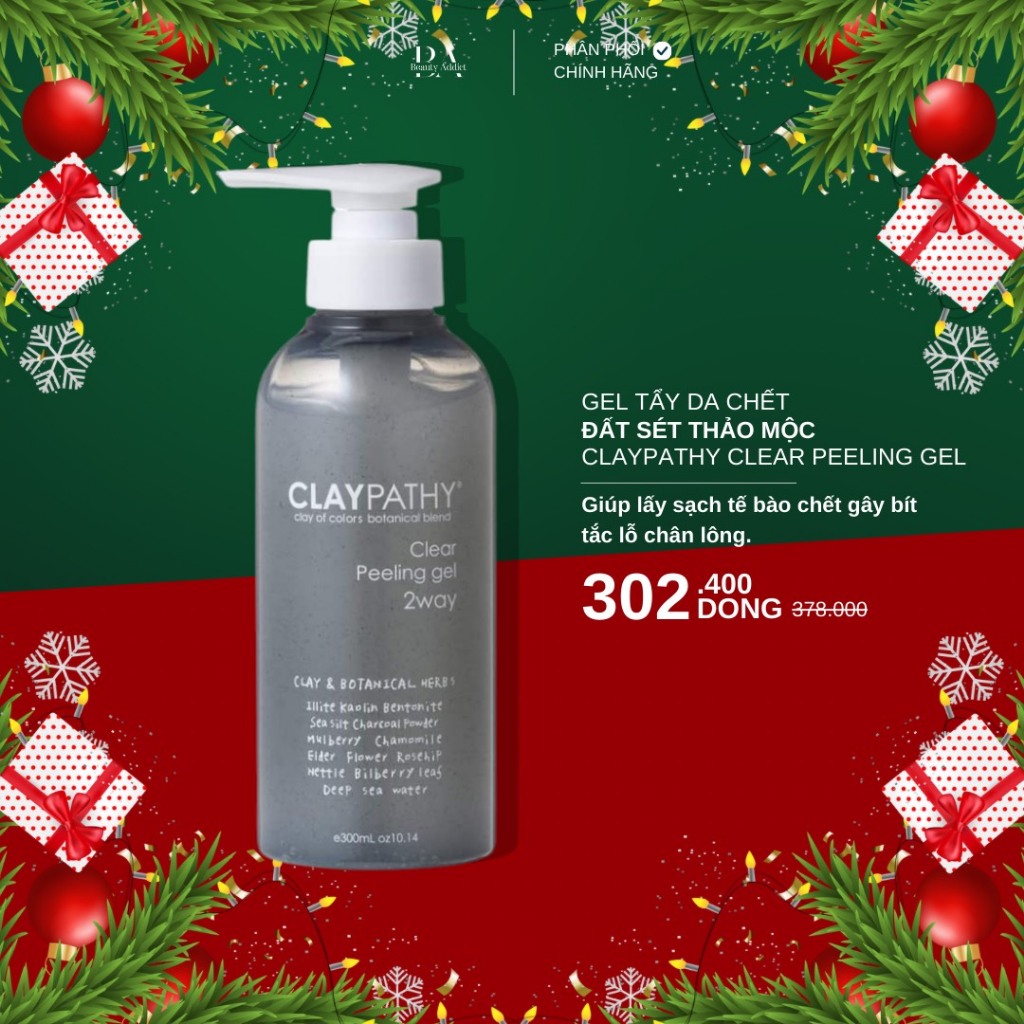 Gel tẩy da chết đất sét thảo mộc CLAYPATHY Clear Peeling Gel 300ml