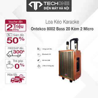 Loa kéo karaoke ONTEKCO Hozing 8002 Loa bluetooth kèm 2 micro Bass 20cm, chống hú cao cấp vỏ gỗ lưới mạ vàng