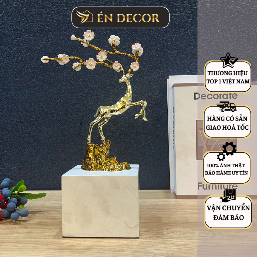 Tượng Hươu Tài Lộc May Mắn ÉN DECOR Mạ Vàng Trang Trí Phong Thủy Phòng Khách Phòng Làm Việc