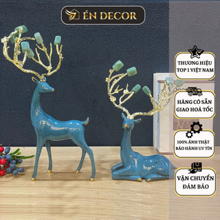 Decor phòng khách hiện đại tượng hươu tài lộc may mắn én decor đồng thau mạ vàng đá thạch anh trang trí khách làm việc