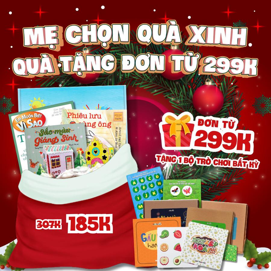 Hộp Háo Hức Sắc Màu Giáng Sinh cho bé 3-6 tuổi - Gồm 3 cuốn sách thiếu nhi và bộ tự làm ngôi làng Giáng Sinh