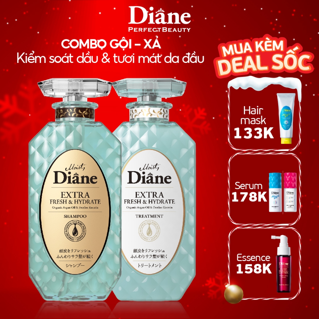 Cặp gội xả Kiểm Soát Dầu và Ngăn Ngừa Gàu Moist Diane Extra Fresh & Hydrate 450ml