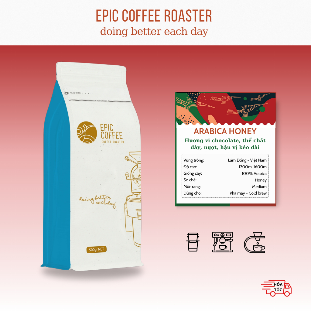 Cà phê Arabica Honey Cầu Đất nguyên chất 100% hương vị chocolate, thể chất dày, ngọt, hậu vị kéo dài Pha máy, Cold Brew
