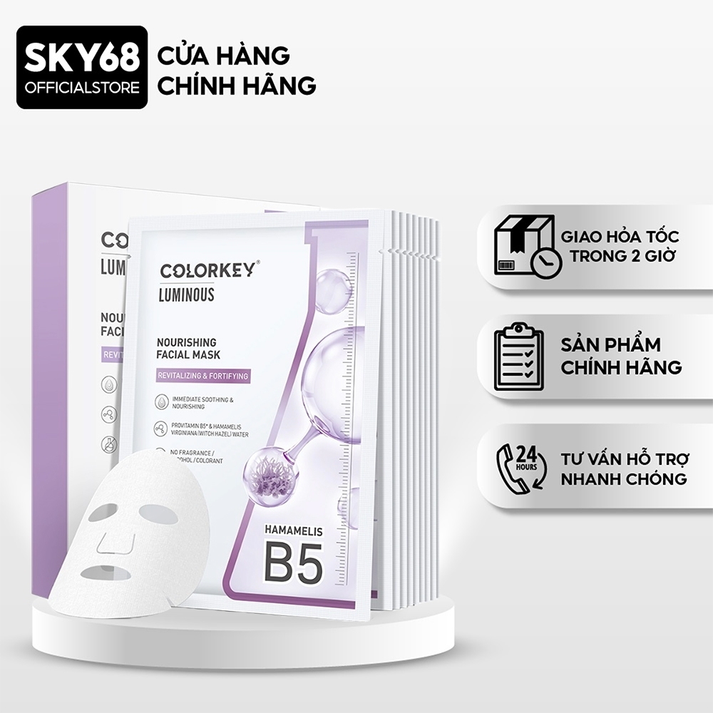 Hộp 10 Mặt Nạ Dưỡng Ẩm Giảm Mụn Colorkey Luminous Nourishing Facial Mask 25mlx10 - TÍM