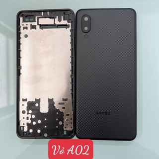 VỎ A02 BỘ - Lưng vỏ samsung A02 có khung sườn viền kính camera ngoài, nắp lưng ss A022 lens, nắp pin