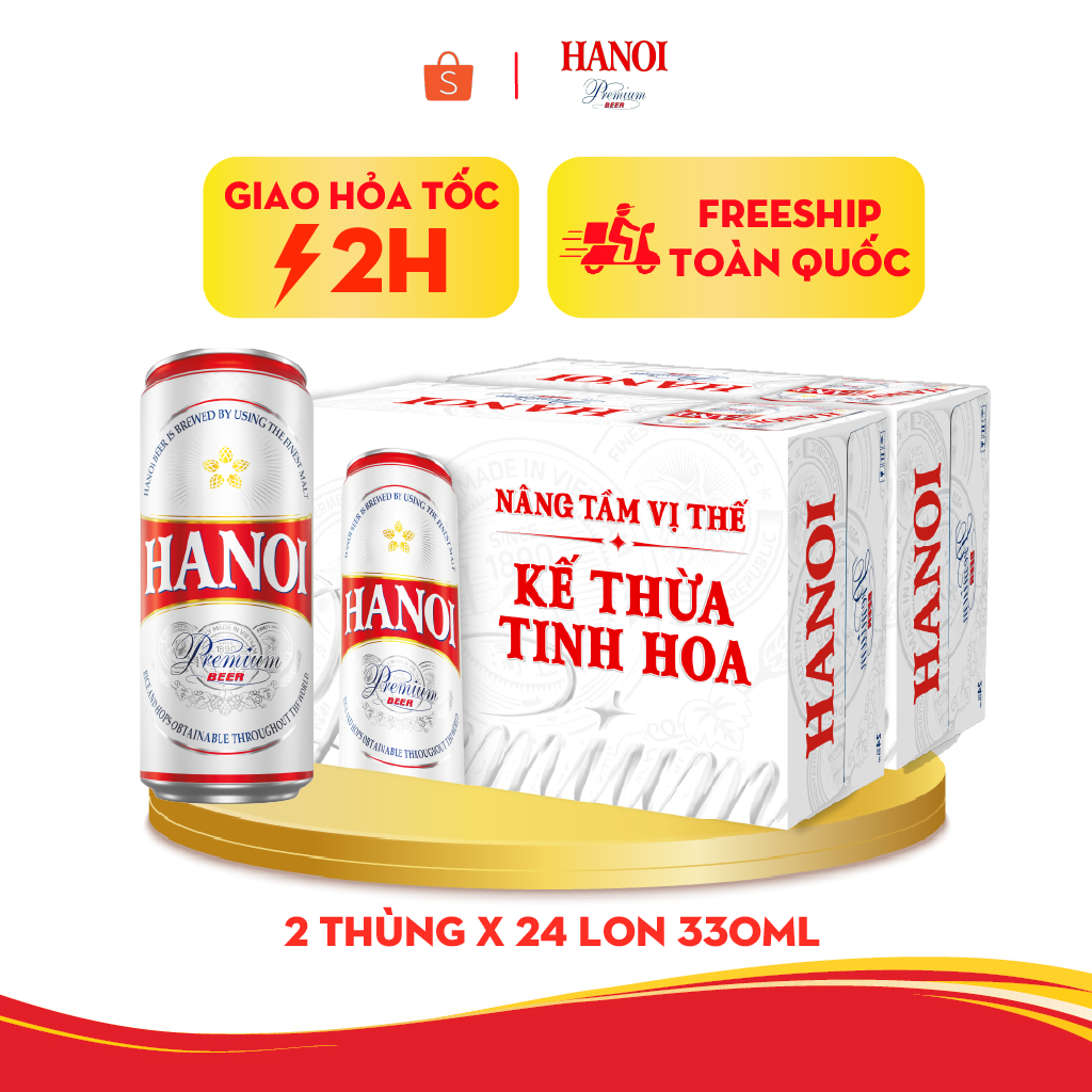 HỎA TỐC HÀ NỘI - COMBO 2 Thùng 24 lon Bia Hanoi Premium - HABECO (330ml/lon)