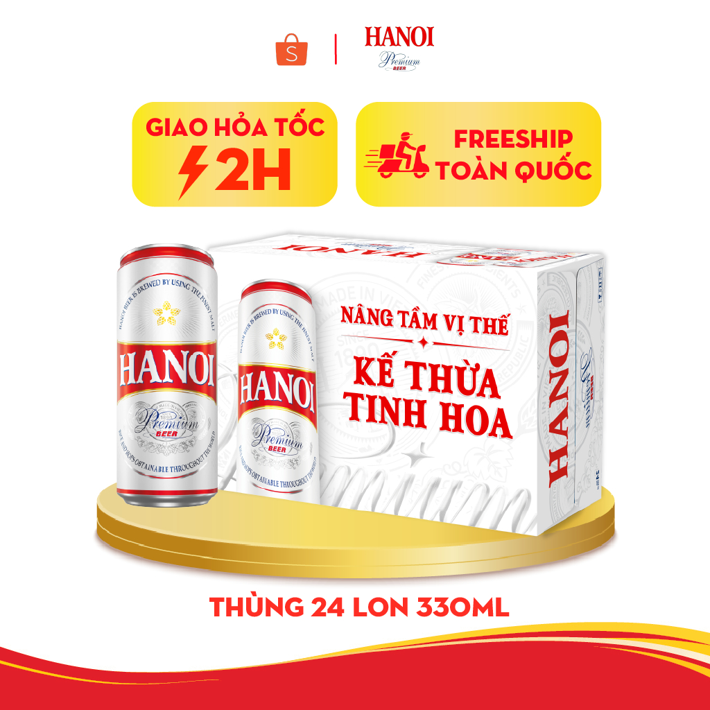 HỎA TỐC HÀ NỘI - Thùng 24 lon Bia Hanoi Premium - HABECO (330ml/lon)