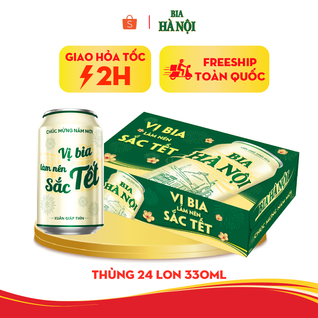 Thùng 24 lon Bia Hà Nội Nhãn Xanh - HABECO (330ml/lon) - Phiên bản Tết