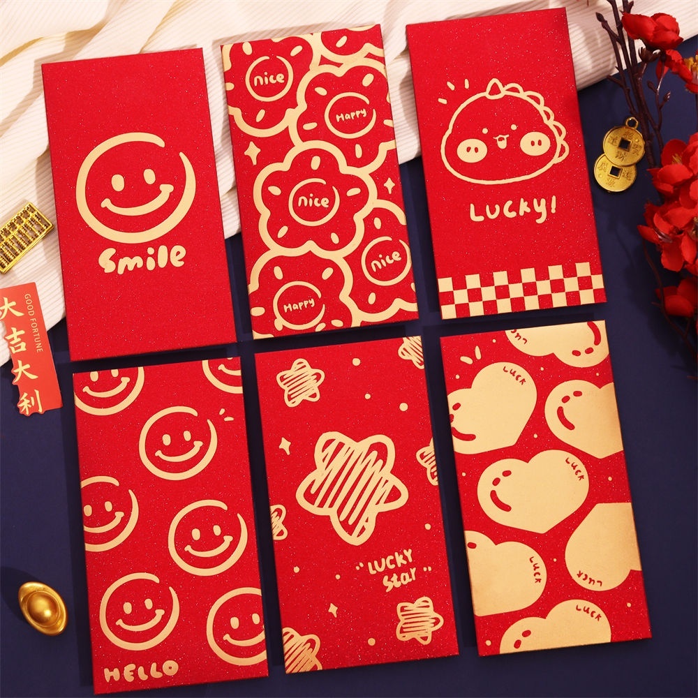 Set 6 bao lì xì tết 2024 Phong bao lì xì đỏ xinh tết Giáp Thìn đáng yêu chào mừng năm mới Lì xì đỏ may mắn