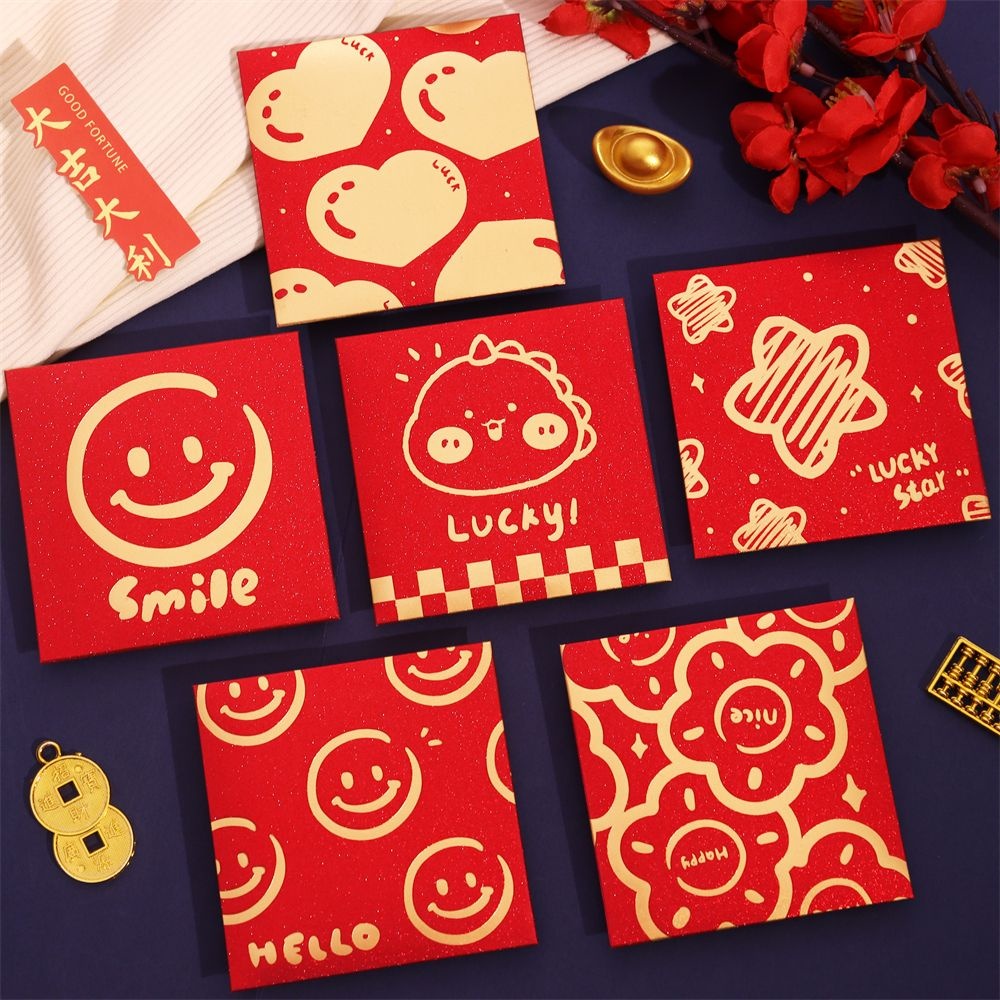 Set 6 bao lì xì tết 2024 Phong bao lì xì đỏ xinh tết Giáp Thìn đáng yêu chào mừng năm mới Lì xì đỏ may mắn