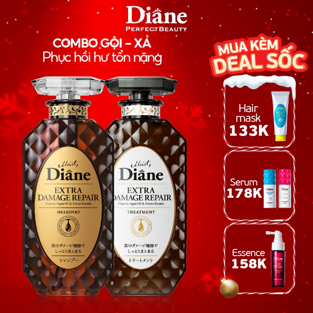 Cặp gội xả Phục Hồi Tóc Hư Tổn Moist Diane Extra Damage Repair 450ml x 2
