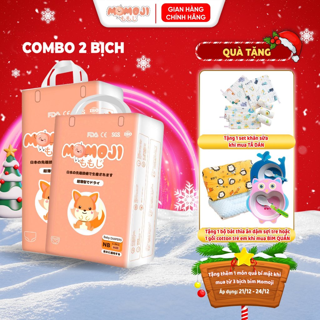 Combo 2 Bịch Bỉm Momoji Siêu Thấm Hút NB64/S60/M56/L54/XL50/XXL48