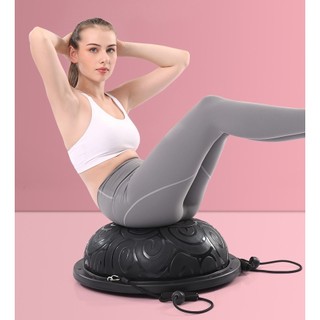 Bóng Tập Yoga Thăng Bằng Bosu 58cm Dạng Hoa Văn Có Chống Trơn + Tặng 2 Dây Kéo Tay Và Bơm Bóng
