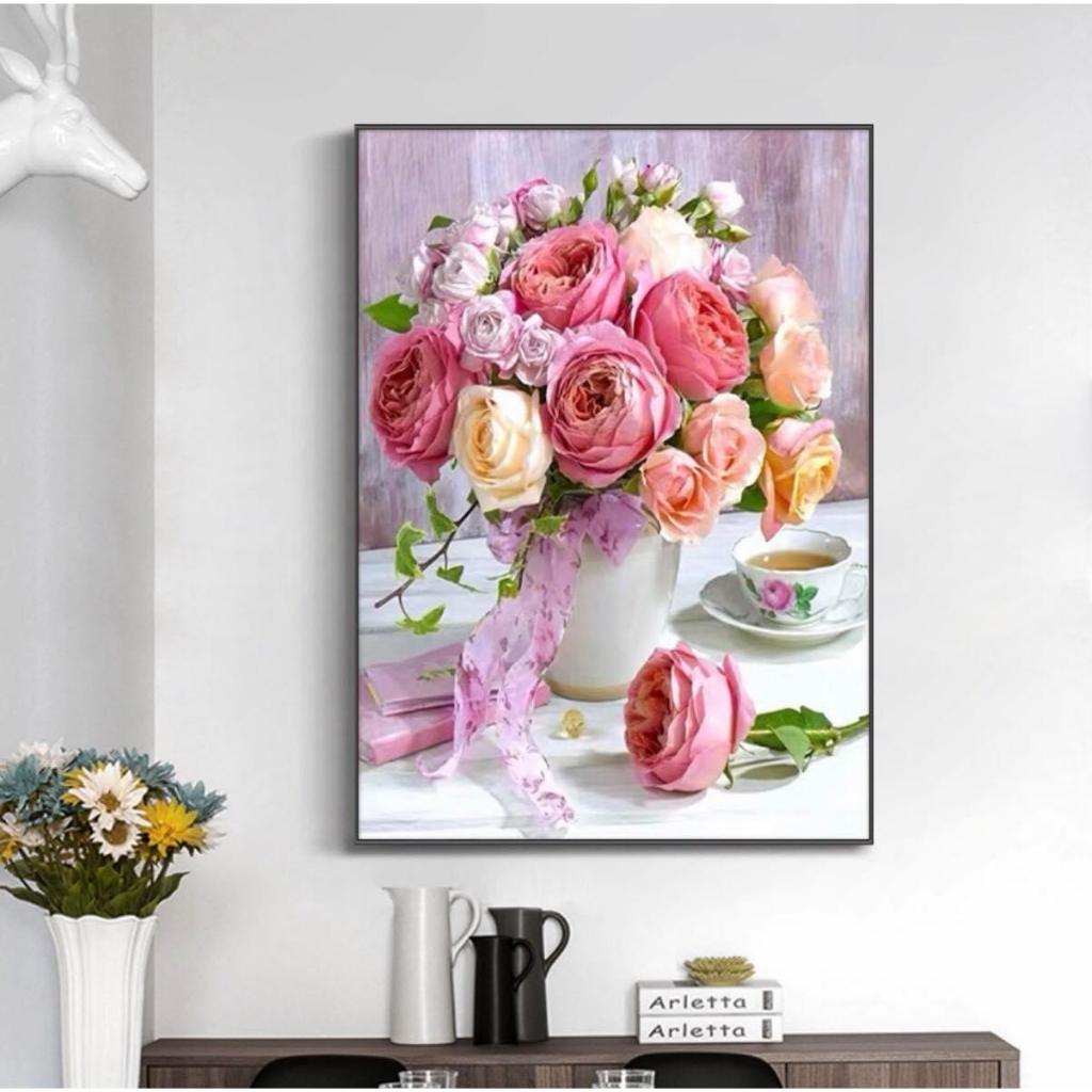 Tranh thêu kín Hoa Hồng Khoe Sắc