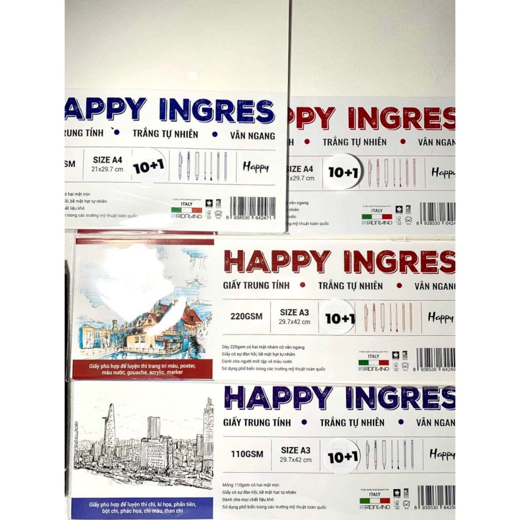 [Cheapy] Giấy vẽ màu nước A3, A4 220sgm, giấy phác thảo A3, A4 110gsm, Giấy vẽ Happy, giấy vẽ luyện 