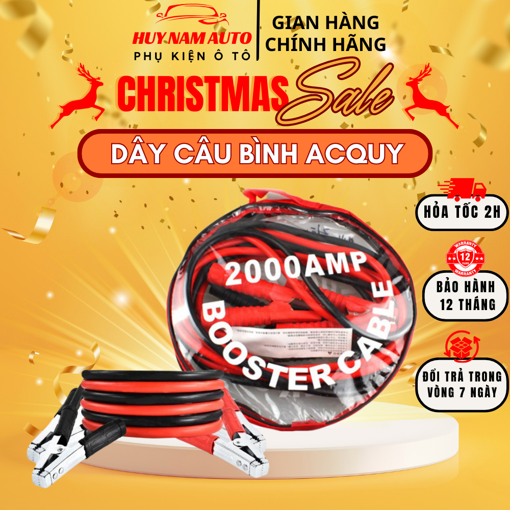 Dây Câu Bình Ắc Quy HUY NAM AUTO - Dây Câu Bình Điện Ắc Quy Dài 2m,4m Lõi Đồng - Có Kẹp Cách Điện Bảo Hành 1 Năm.