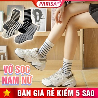 Tất vớ bắp chân nam nữ sọc ngang retro thời trang p2467