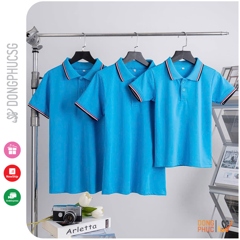 Áo gia đình có cổ polo màu xanh chất vải cá sấu dày dặn đủ size làm đồng phục cổ trụ thanh lịch A3SX DONGPHUCSG