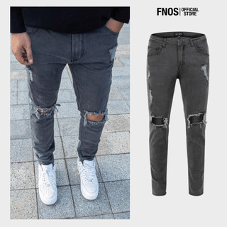 Quần Skinny Jeans Nam FNOS Streetwear Màu Xám Rách Gối NZ24 - Local Brand Chính Hãng
