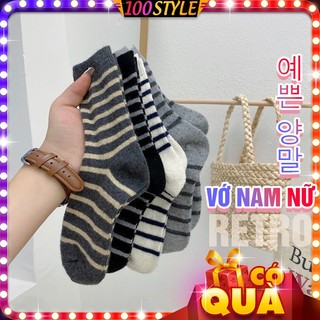 Tất vớ bắp chân nam nữ sọc ngang retro dày dặn