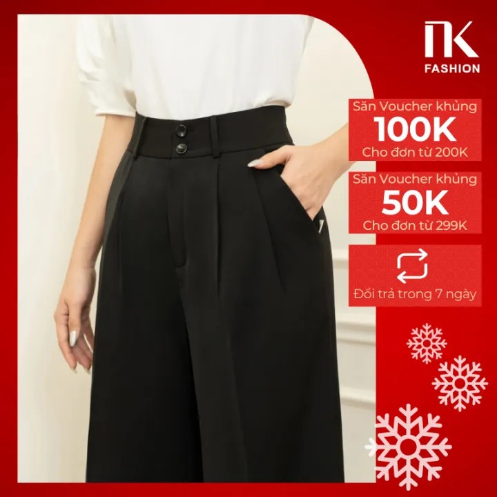 Quần Ống Rộng 2 Ly NKQU2306001 NK Fashion Công Sở Nữ Dáng Suông, Form Chuẩn Che Khuyết Điểm, Hack dáng Cực Tốt