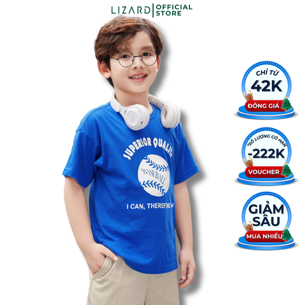 Áo thun bé trai Lizard cotton họa tiết bóng năng động - H08
