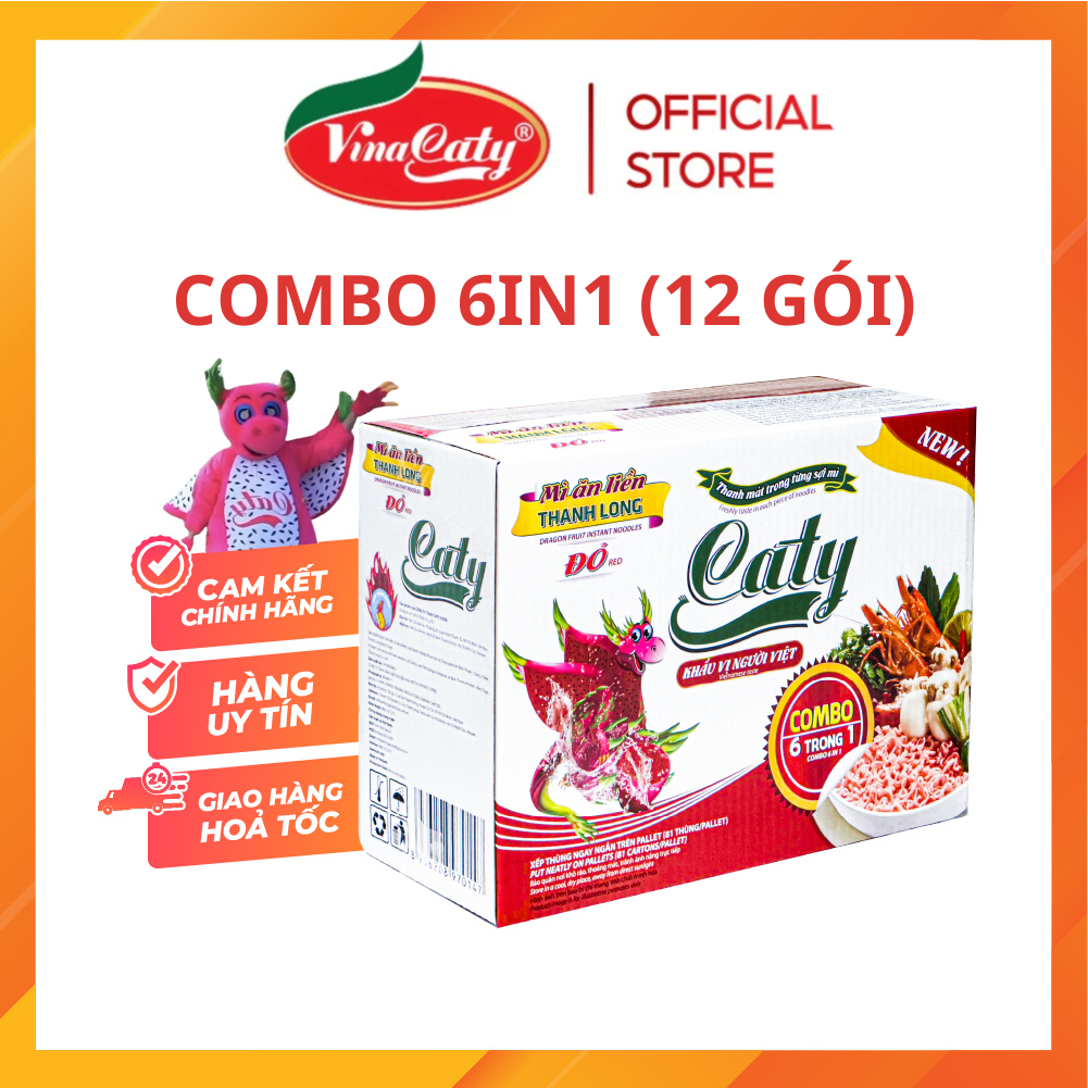 Thùng combo Mì Thanh Long Caty (12 gói cho 6 loại)