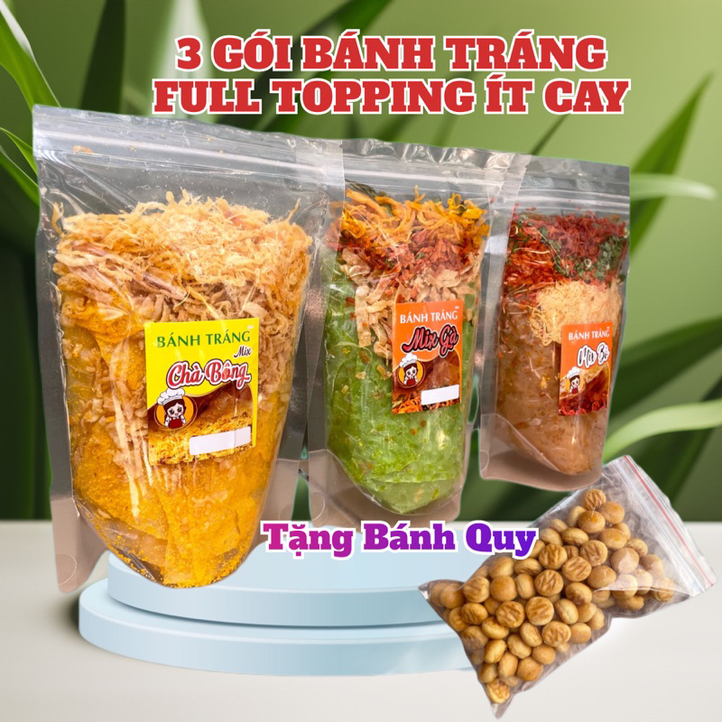 SHIP HỎA TỐC Set 3 Túi Bánh Tráng Mix Khô Bò/ Khô Gà/ Chà Bông Đặc Sản Long An Full Topping ( 100g/1 BỊch)
