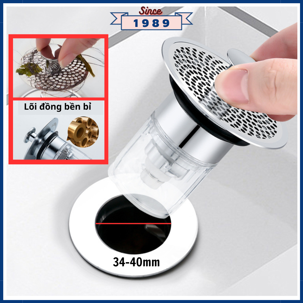 Nắp chặn lỗ thoát nước, nút nhấn xả bồn rửa mặt LAVABO ngăn mùi hôi, gián, côn trùng, lọc rác chống tắc