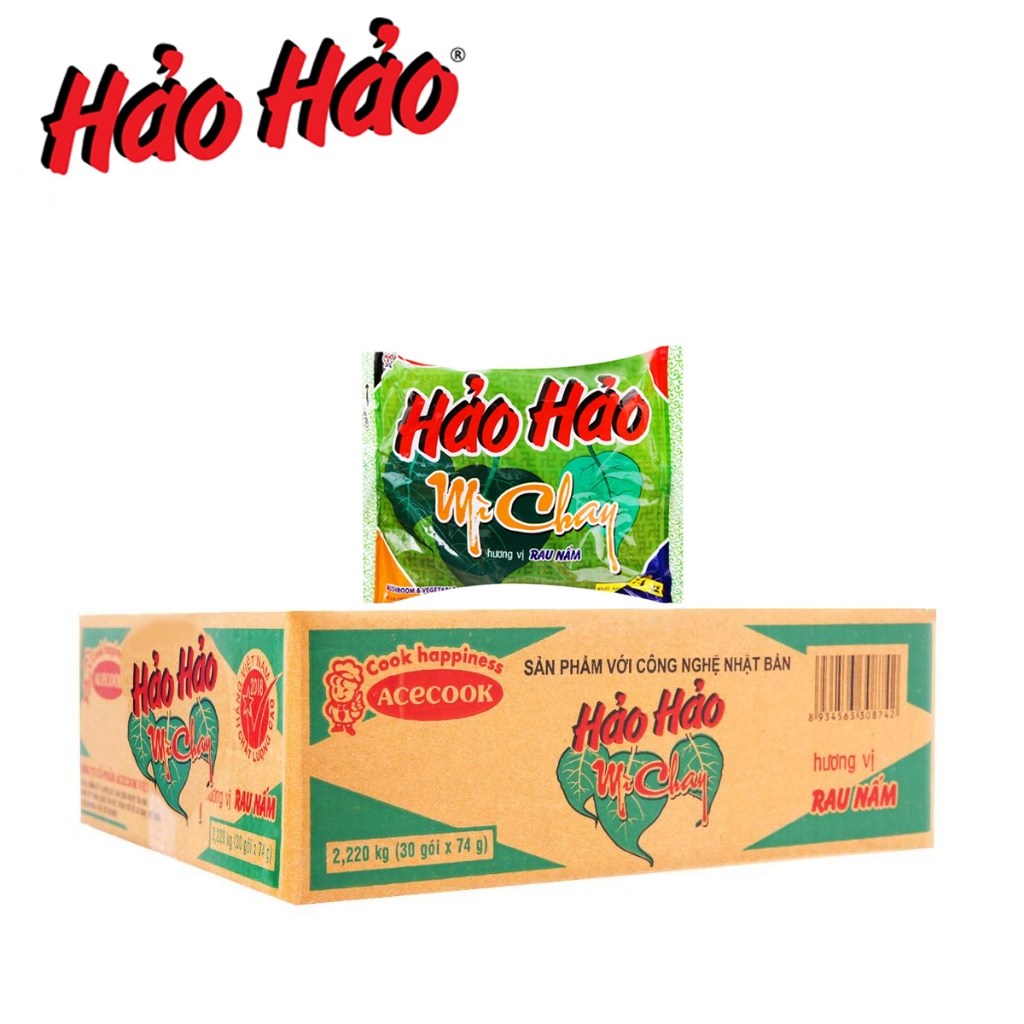 THÙNG 30 GÓI MÌ CHAY HƯƠNG VỊ RAU NẤM MUSHROOM &amp; VEGETABLE FLAVOUR HẢO HẢO ACECOOK