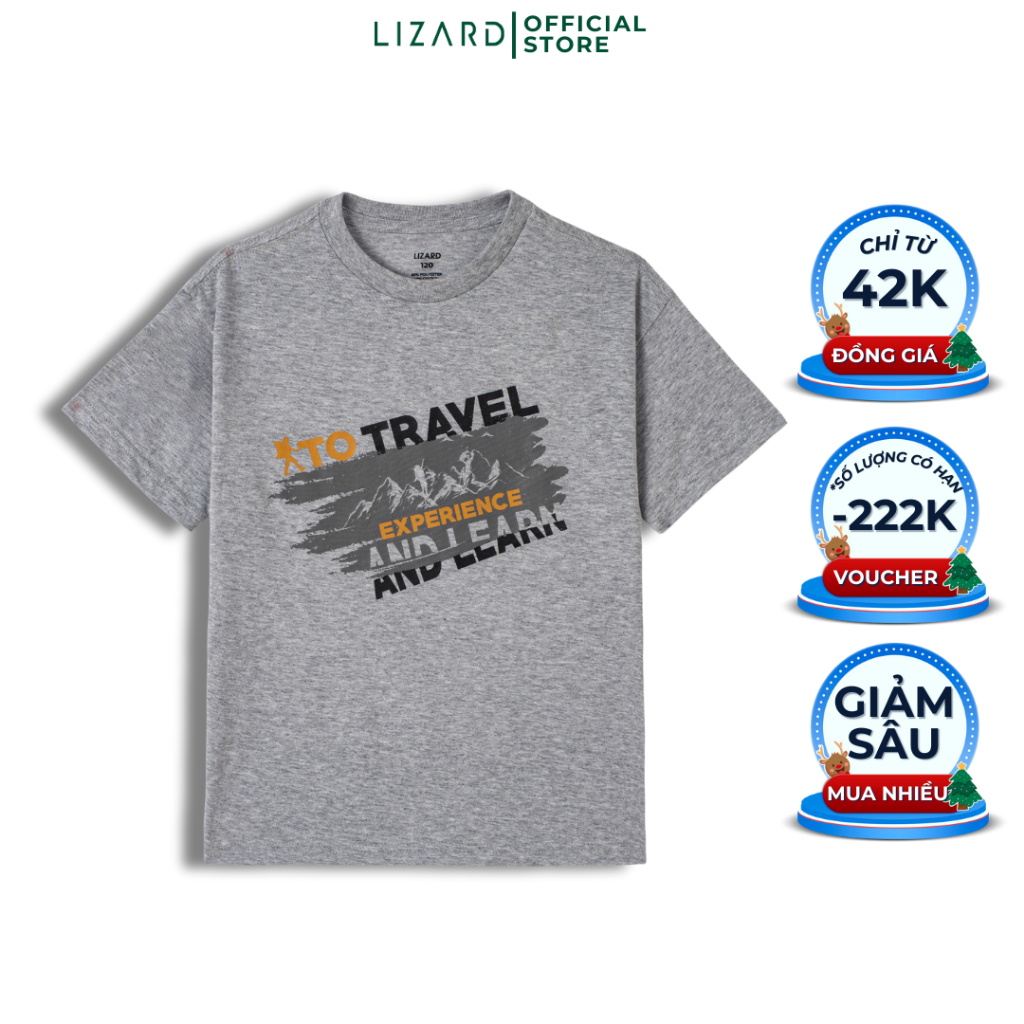 Áo thun bé trai Lizard 100% cotton in họa tiết chữ To Travel, To Experience and Learn 4SS23TS006 - H27