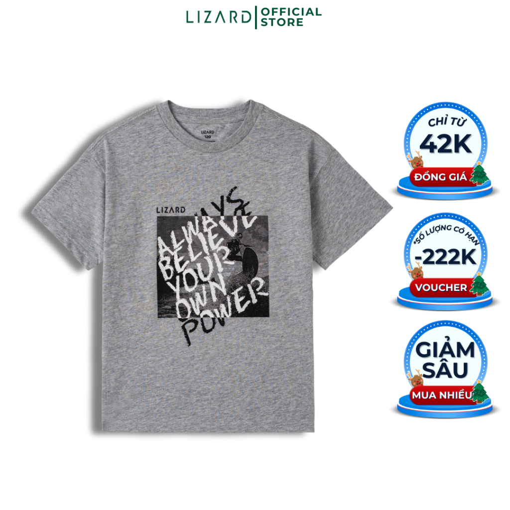 Áo thun bé trai Lizard 100% cotton in họa tiết chữ Always Believe Your Own Power - 4SS23TS006-H26