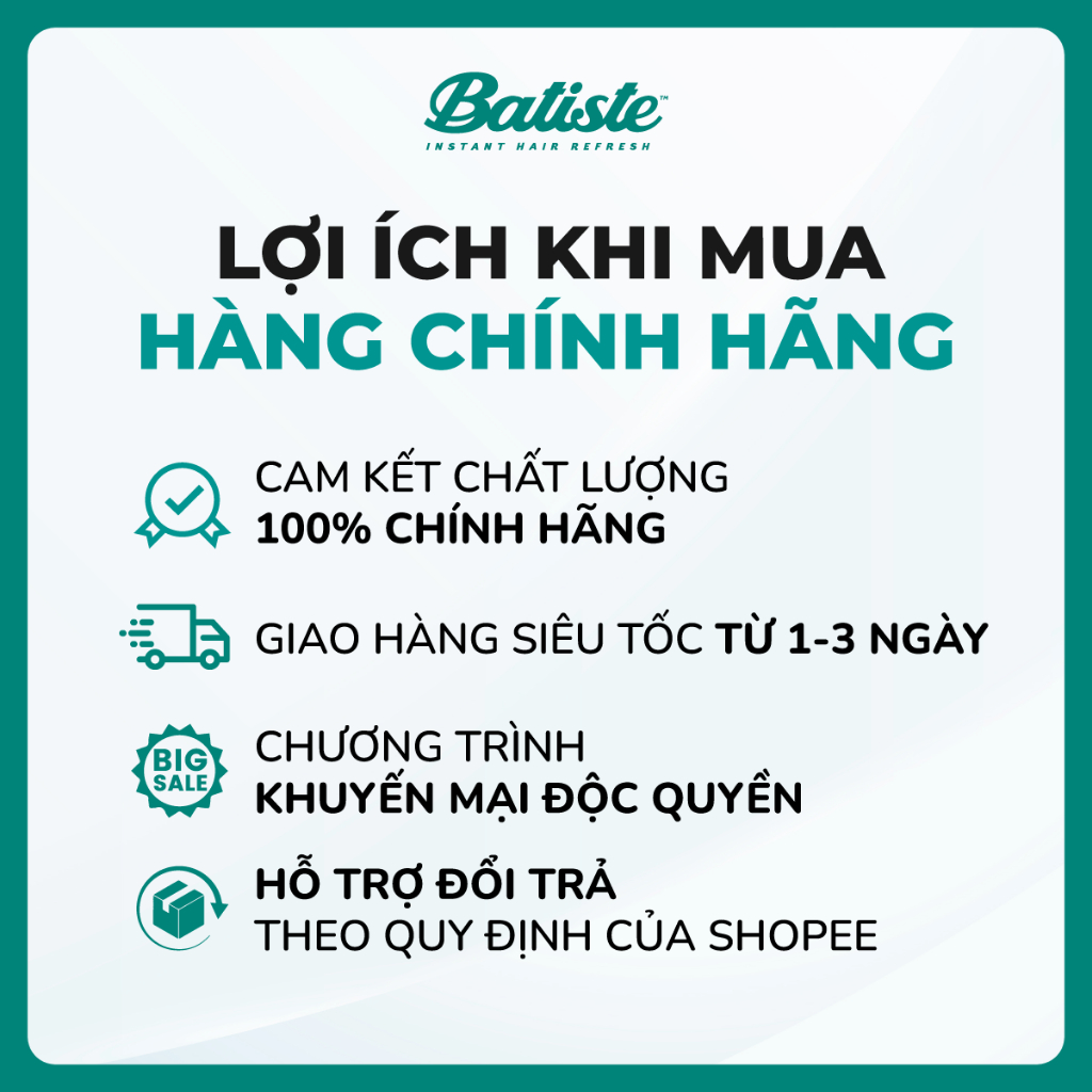 Dầu Gội Khô Batiste Naturally 100% Thuần Chay Thiên Nhiên Từ Trà Xanh & Cúc La Mã 200ml